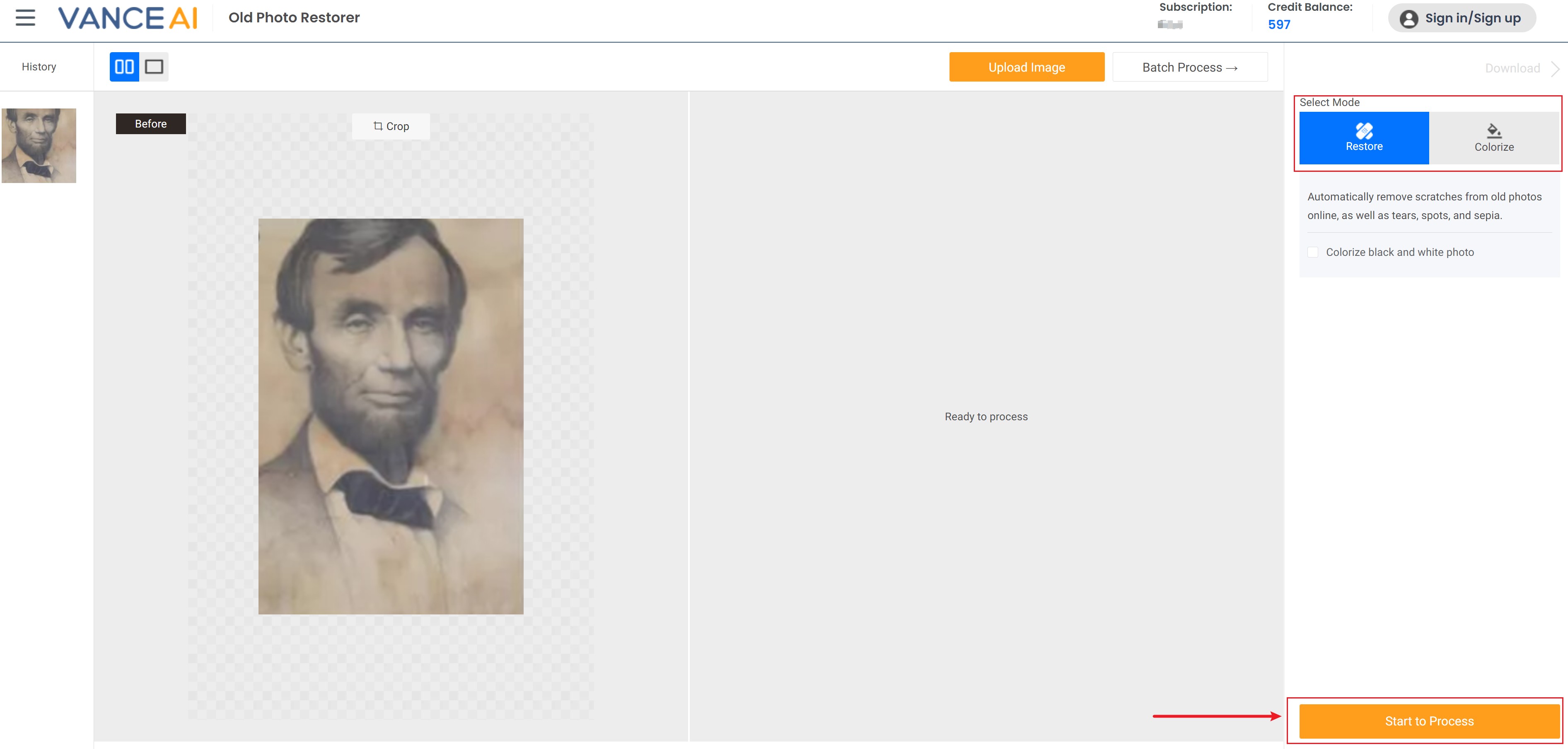 workspace of photo restorer